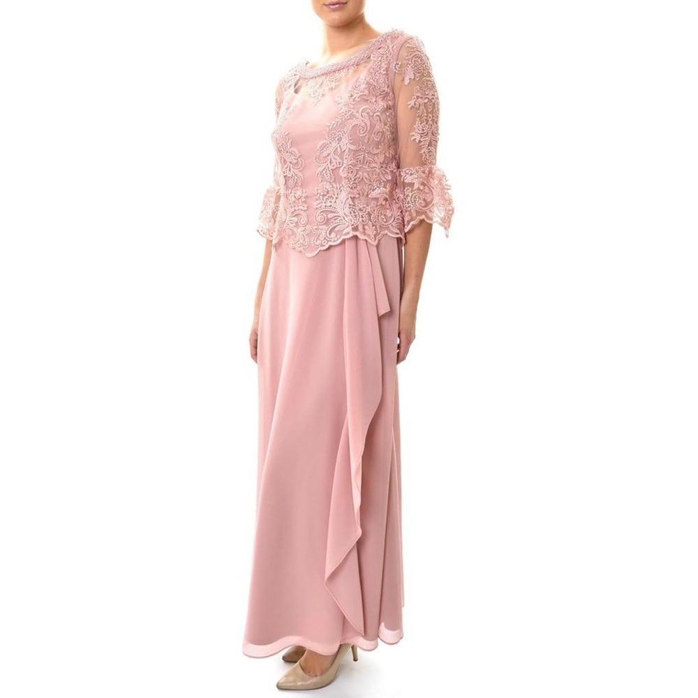 NWT Le Bos Women's Embroidered‎ Mesh Cut Out Detail Dress - Size 10 - Rose Gold